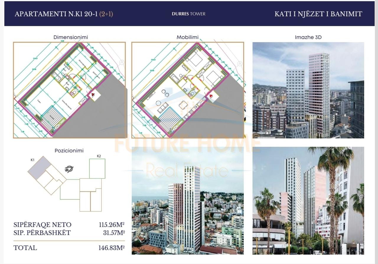 In vendita, appartamenti 2+1, Residenza "Durrës Tower", Durrës