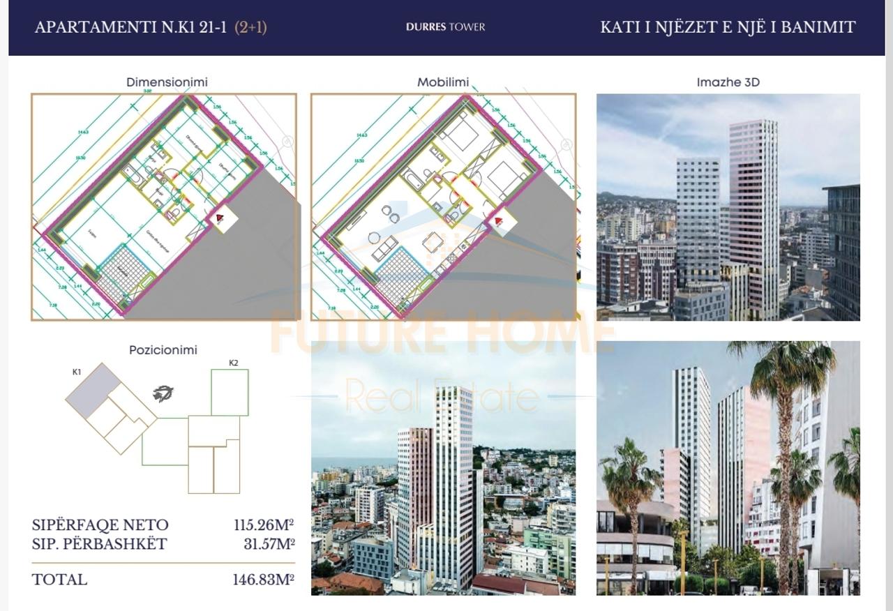 In vendita, appartamenti 2+1, Residenza "Durrës Tower", Durrës