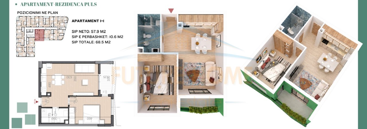 Shitet Apartament 1+1,Rezidenca Puls,Rruga e Dibres