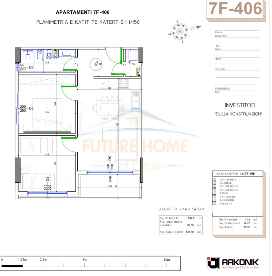 For sale, 2+1 Apartment, "Liburna" Residence, Mali i Robit