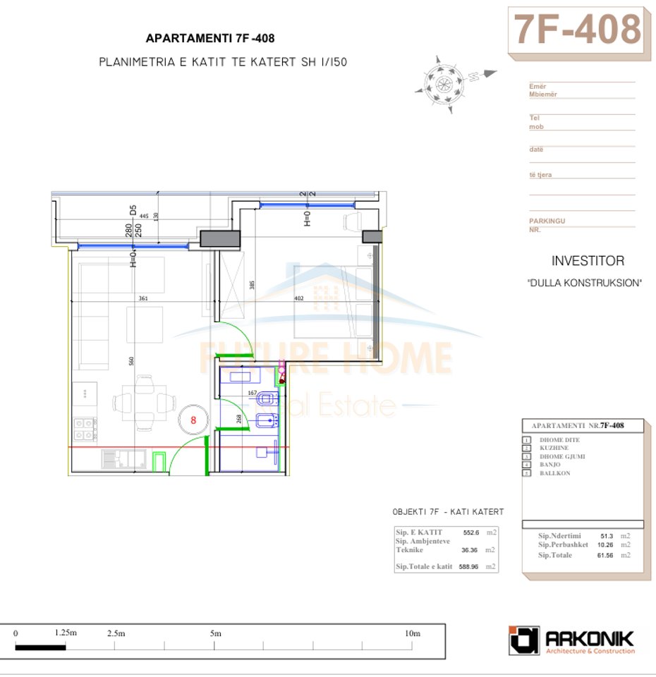 For sale, Apartment 1+1, "Liburna" Residence, Mali i Robit