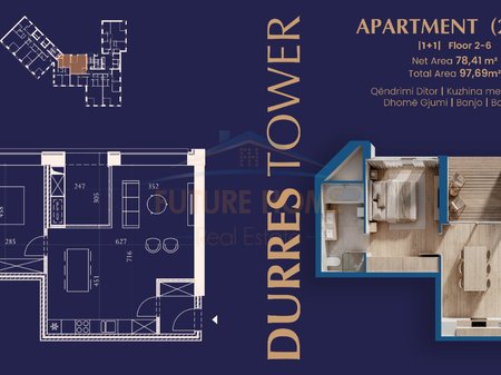 Shitet, Apartamente 1+1, Rezidenca "Durrës Tower", Durrës