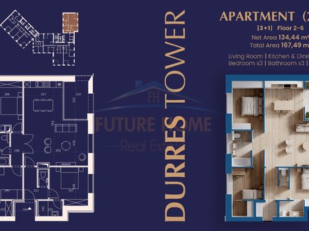 Shitet, Apartamente 3+1, Rezidenca "Durrës Tower", Durrës