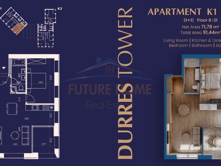 Shiten, Apartamente 1+1, Rezidenca "Durrës Tower", Durrës