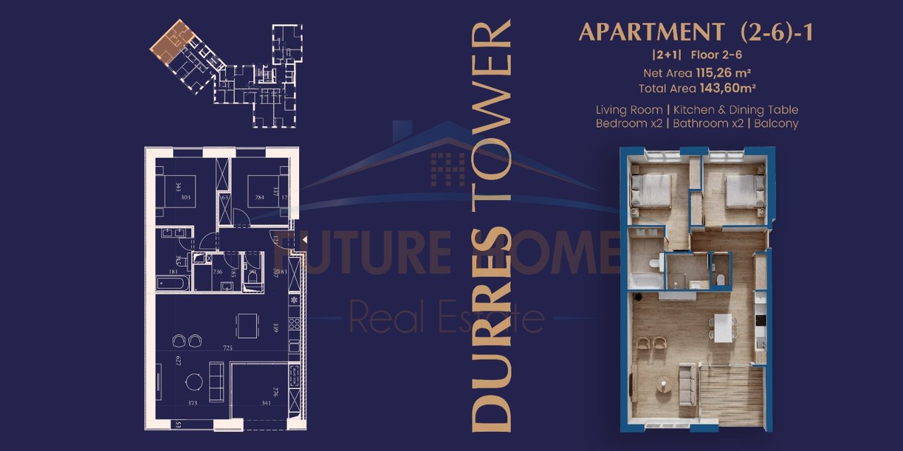 In vendita, Appartamenti 2+1+2, Residenza "Durrës Tower", Durrës
