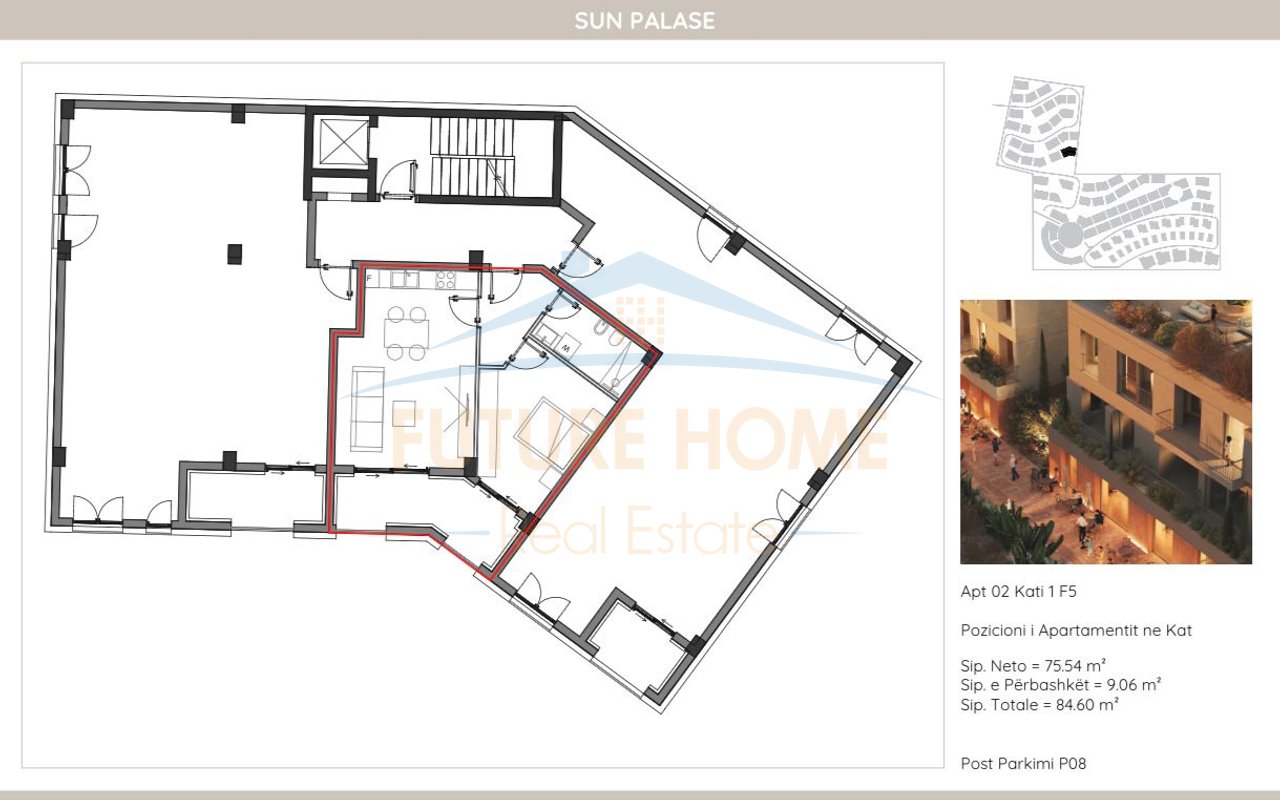 Shitet, Apartament 1+1, Sun Palase Residence, Palasë