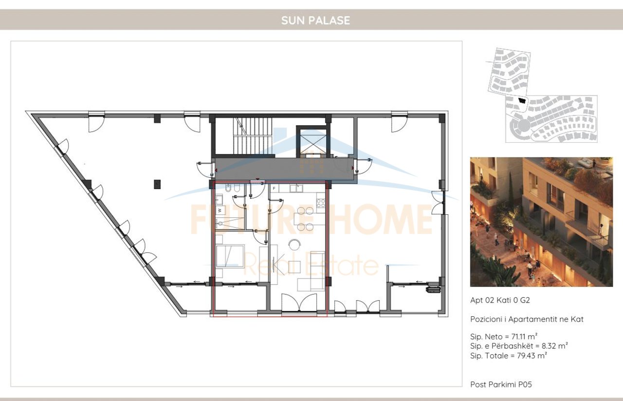Shitet, Apartament 1+1, Sun Palase Residence, Palasë