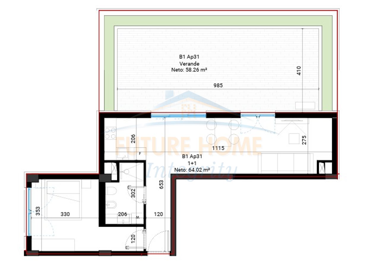 For sale, Apartment 1+1+Veranda, Village Square, Dhërmi.
