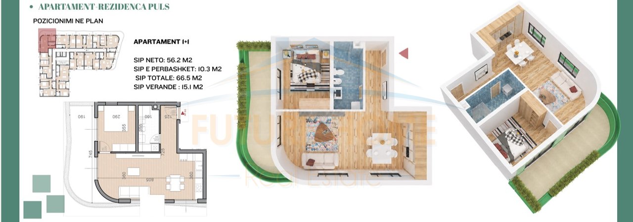 Shitet Apartament 1+1+ Verande ,Rezidenca Puls,Rruga e Dibres