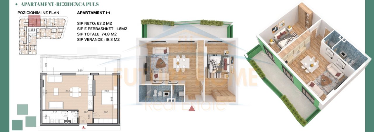 Shitet Apartament 1+1+Verande,Rezidenca Puls,Rruga e Dibres