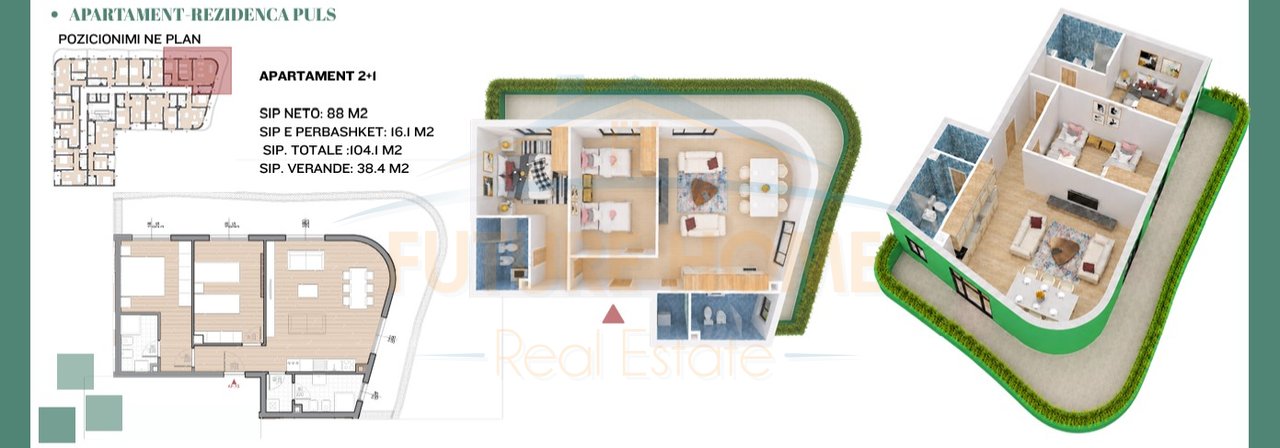 Shitet Apartament 2+1+Verande ,Rezidenca Puls,Rruga e Dibres
