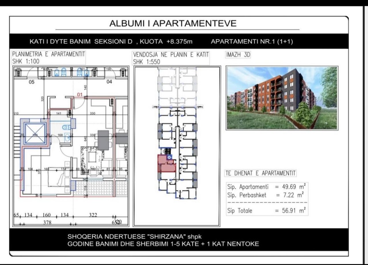 SHITET APARTAMENT 1+1 – PASKUQAN, TIRANË