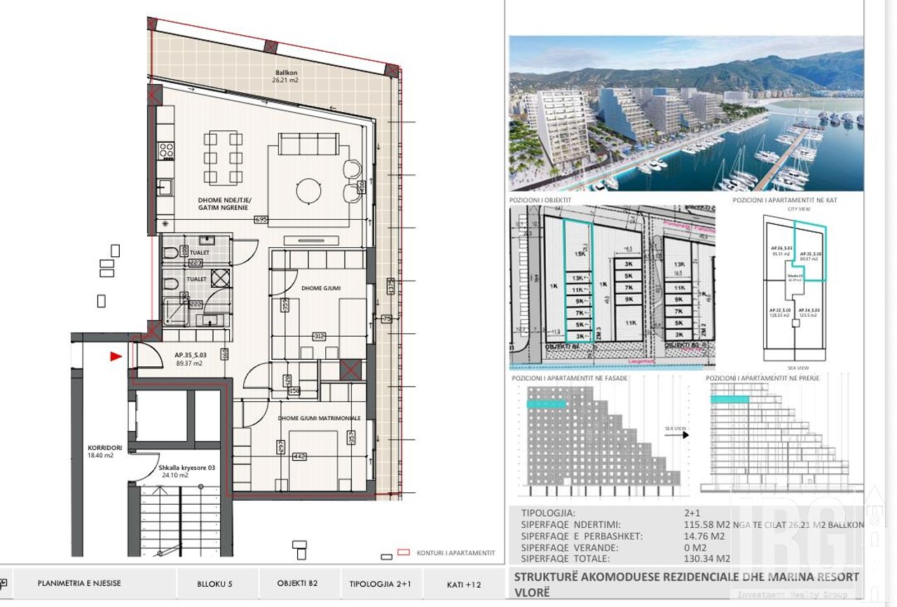 APPARTAMENTO PREMIUM IN VENDITA 2+1+PARCHEGGIO, VLORA MARINA