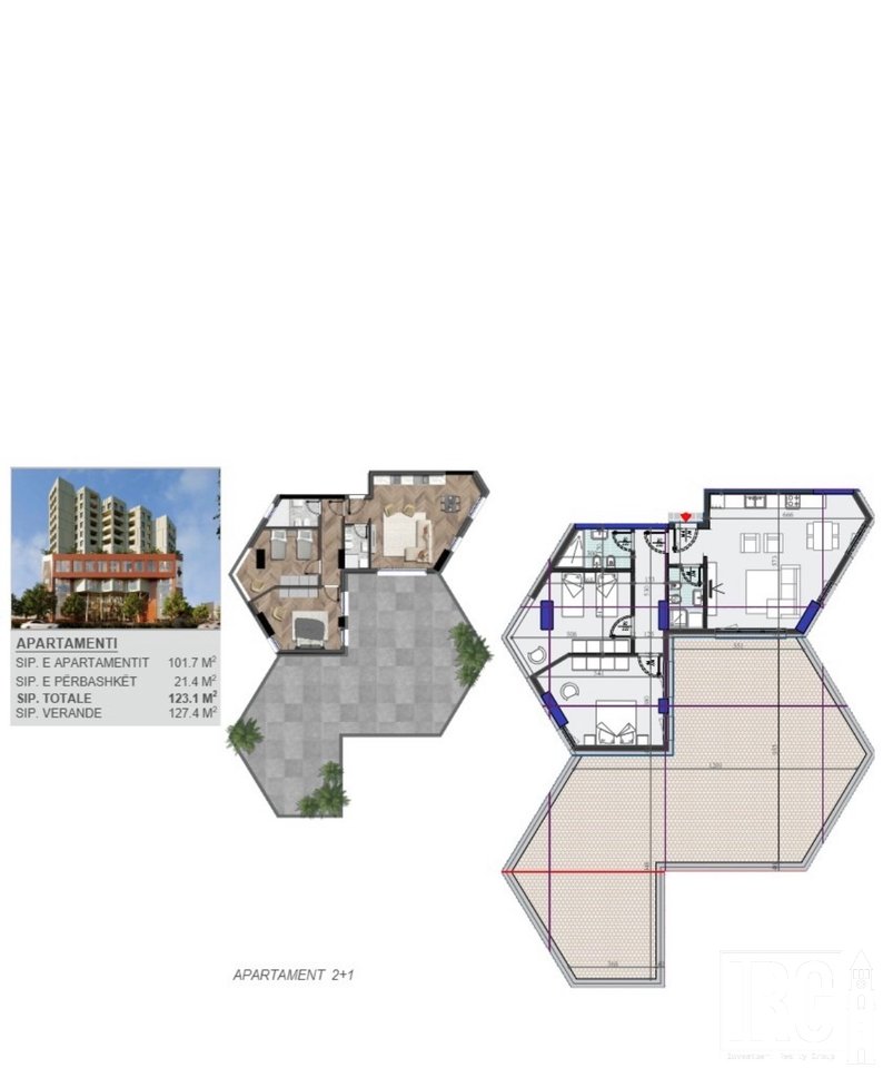 APARTAMENT 2+1 ME VERANDE TE REZIDENCA COLONNADE, LAPRAKE