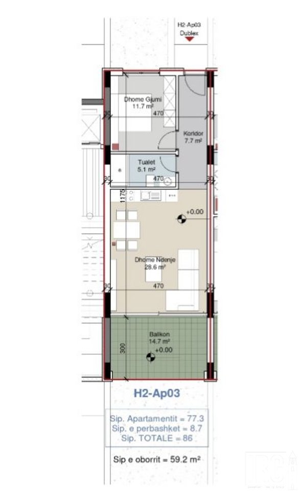 Apartament 1+1+Oborrte Porto Lalzi