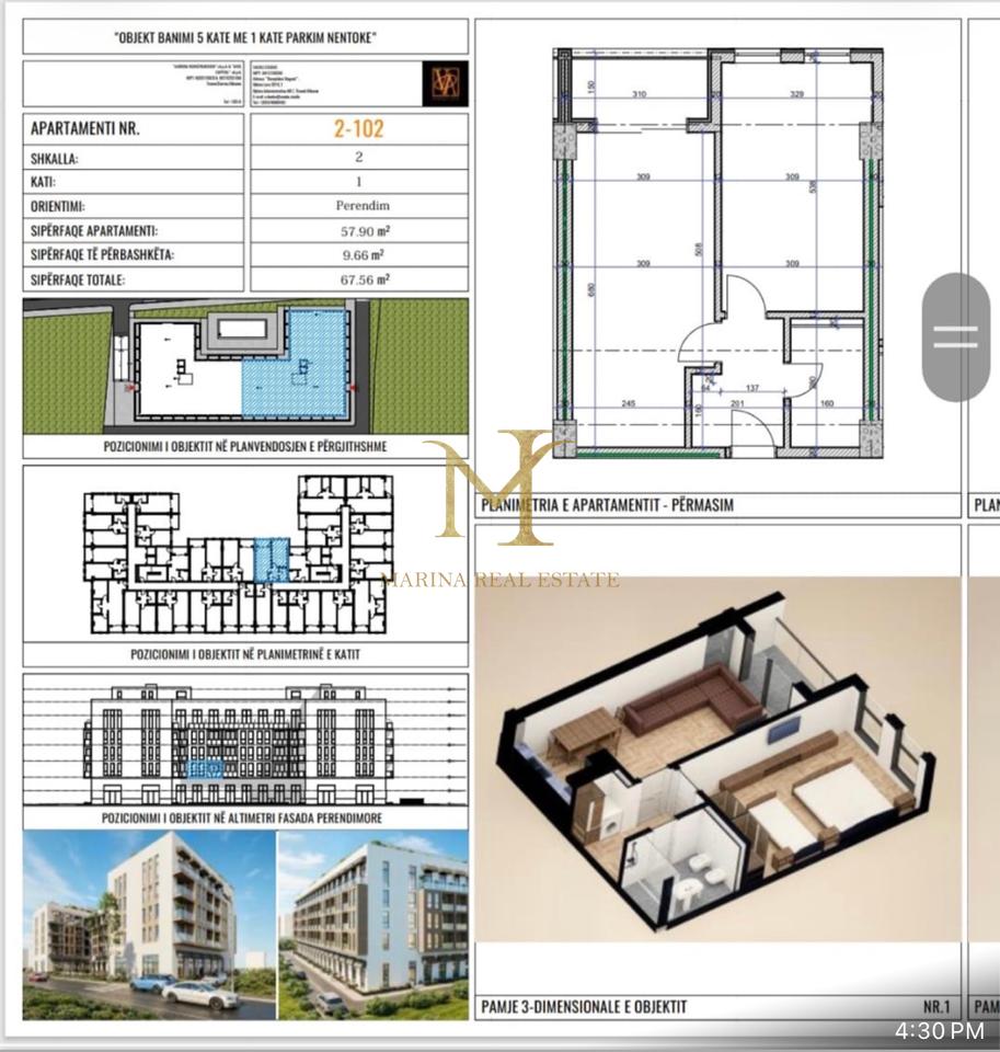 Apartament 1+1 per shitje. Kompleks rezidencial në ndërtim me pishinë.