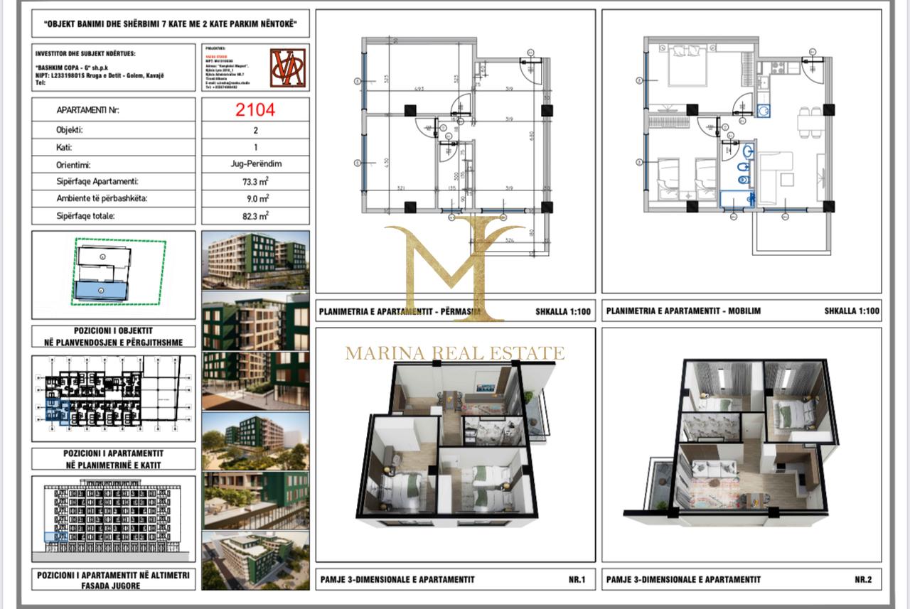 Apartment 2+1 for sale in the Golem area, Durres