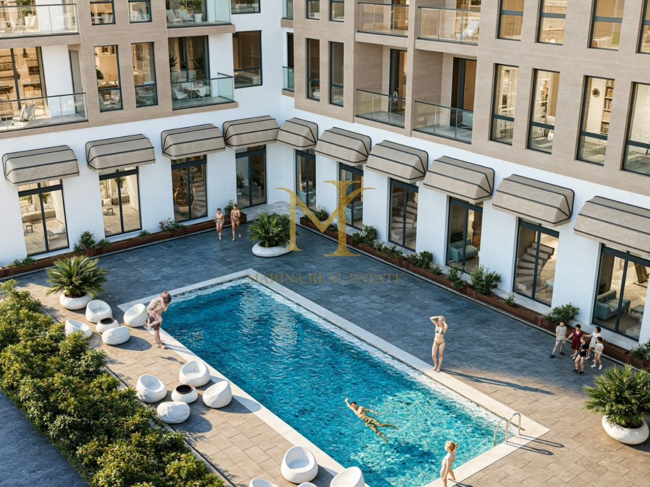 Duplex for sale directly from the builder in a residential complex with a swimming pool.