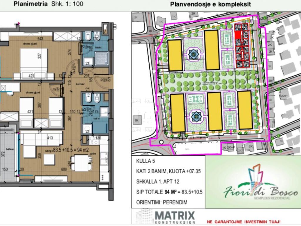 Tek Kompleksi Fiori Di Bosko , Shitet Apartament 2+1 .