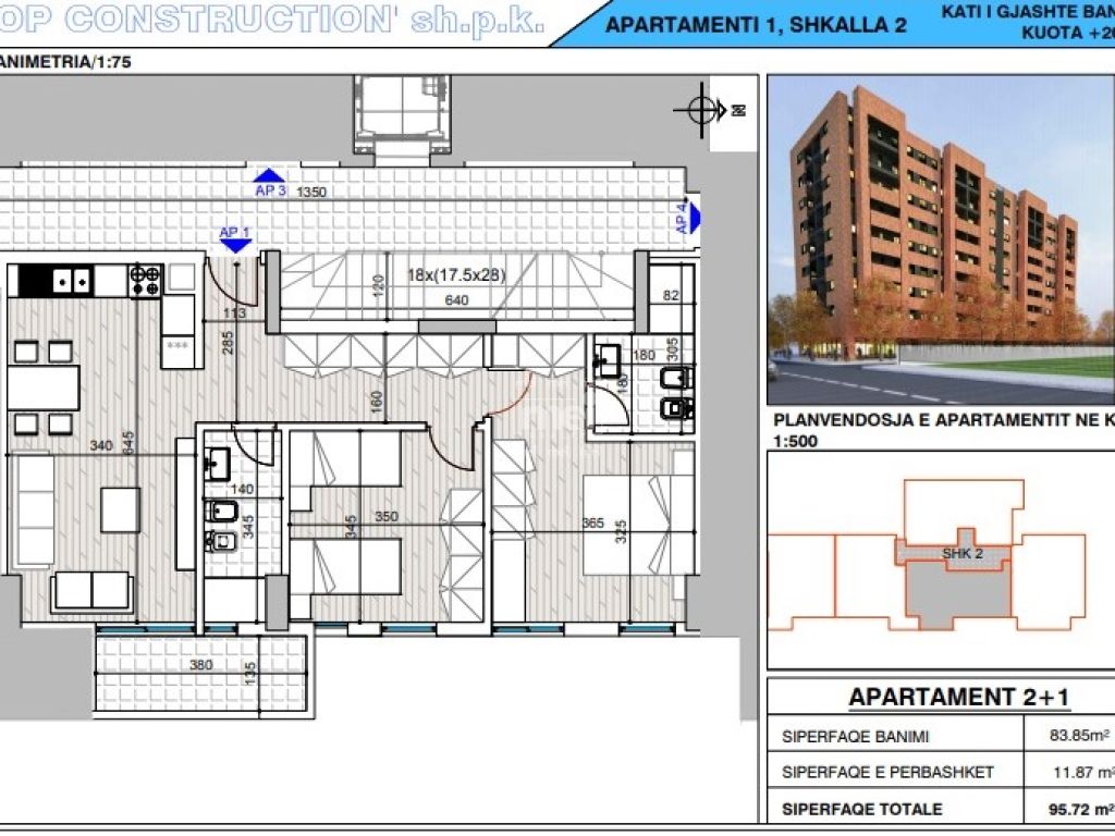 SHITET APARTAMENT 2+1 PRANE STADIUMIT