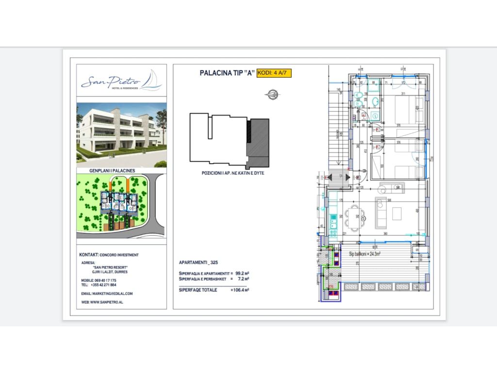 SHITET APARTAMENT 2+1 TEK "SAN PIETRO" NE GJIRIN E LALEZIT