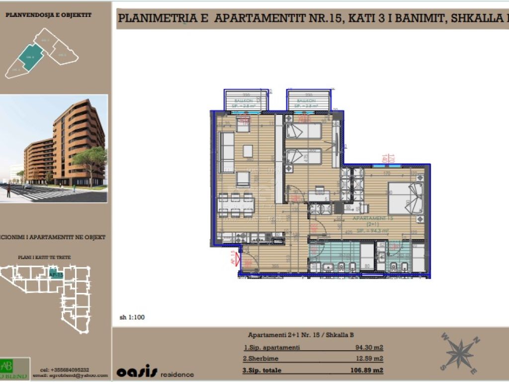 Shitet Apartament 2+1+2 Tek Kompleksi Oasis