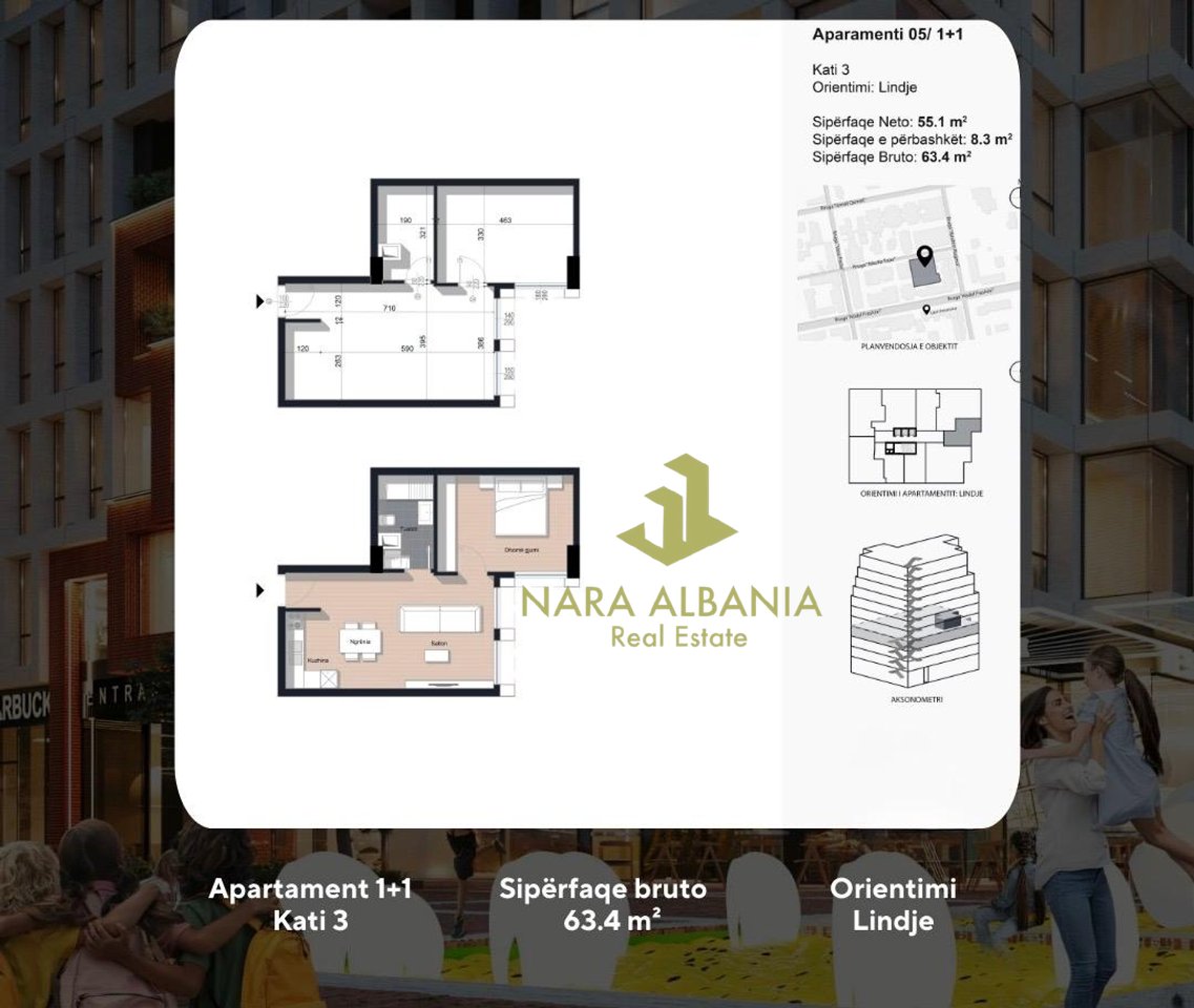 Apartament 1+1 në shitje në Rruga "Nikolla Tupe", Ish Blloku, Tiranë -4500€ /m²