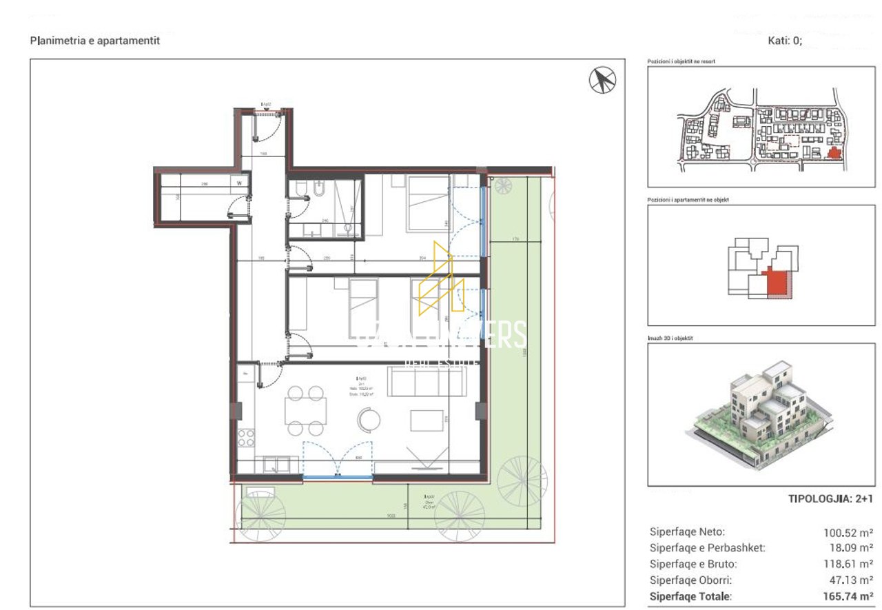 OKAZION! Apartament 2+1 me oborr për Shitje tek Square Village, Dhërmi!