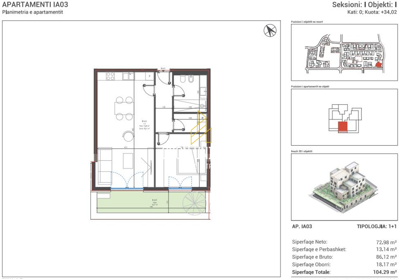 OKAZION! Apartament 1+1 me oborr për Shitje tek Square Village, Dhërmi!