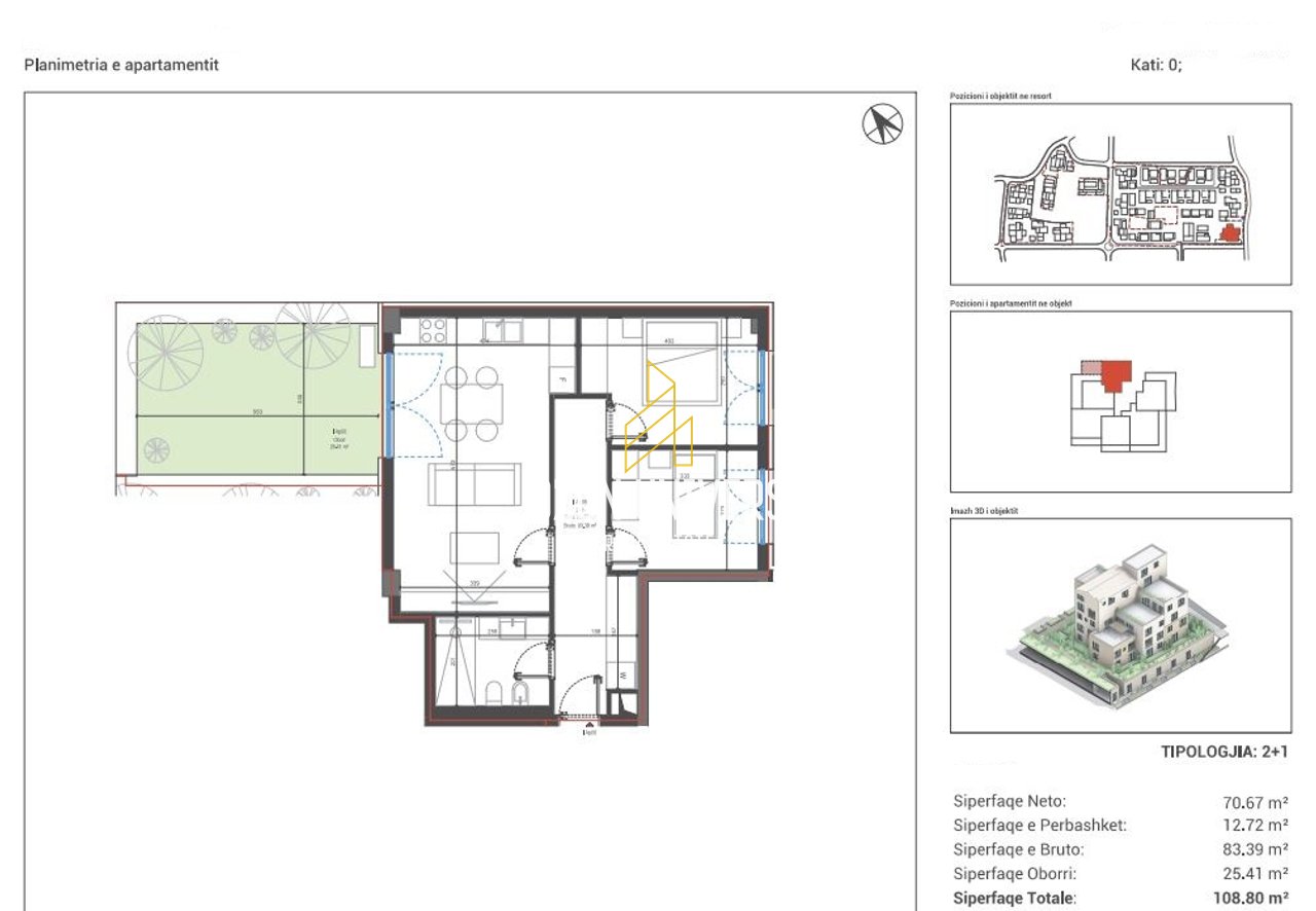 OKAZION! Apartament 2+1 me oborr për Shitje tek Square Village, Dhërmi!