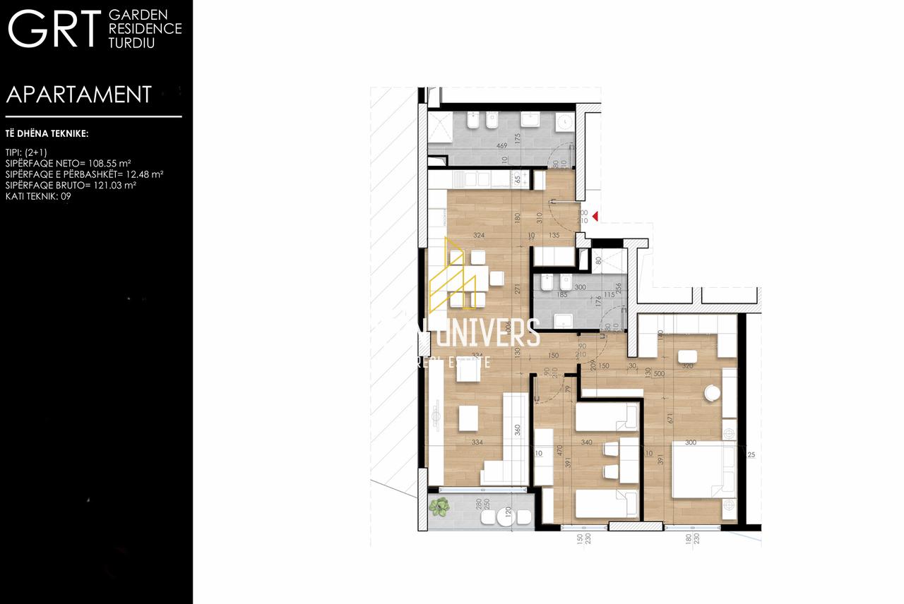 2+1+2 apartment with parking space, at Garden Residence Turdiu!