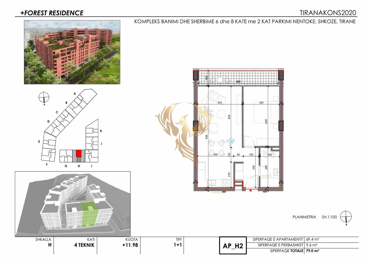 Shitet Apartament 1+1 kati 4 në Kompleksin “Forest Residence” .