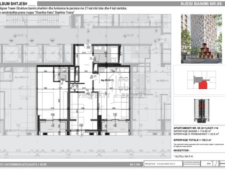 Shitet apartamenti 2+1+2T  tek  Kompeksi Filigree Tower,Rruga Xhanfize Keko, Xhamllik!