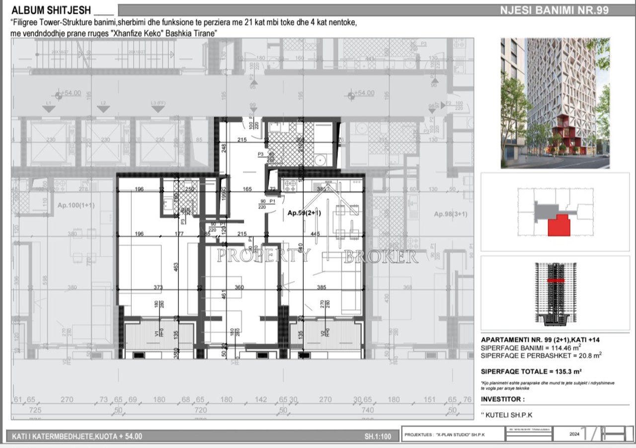 Shitet apartamenti 2+1+2T  tek  Kompeksi Filigree Tower,Rruga Xhanfize Keko, Xhamllik!