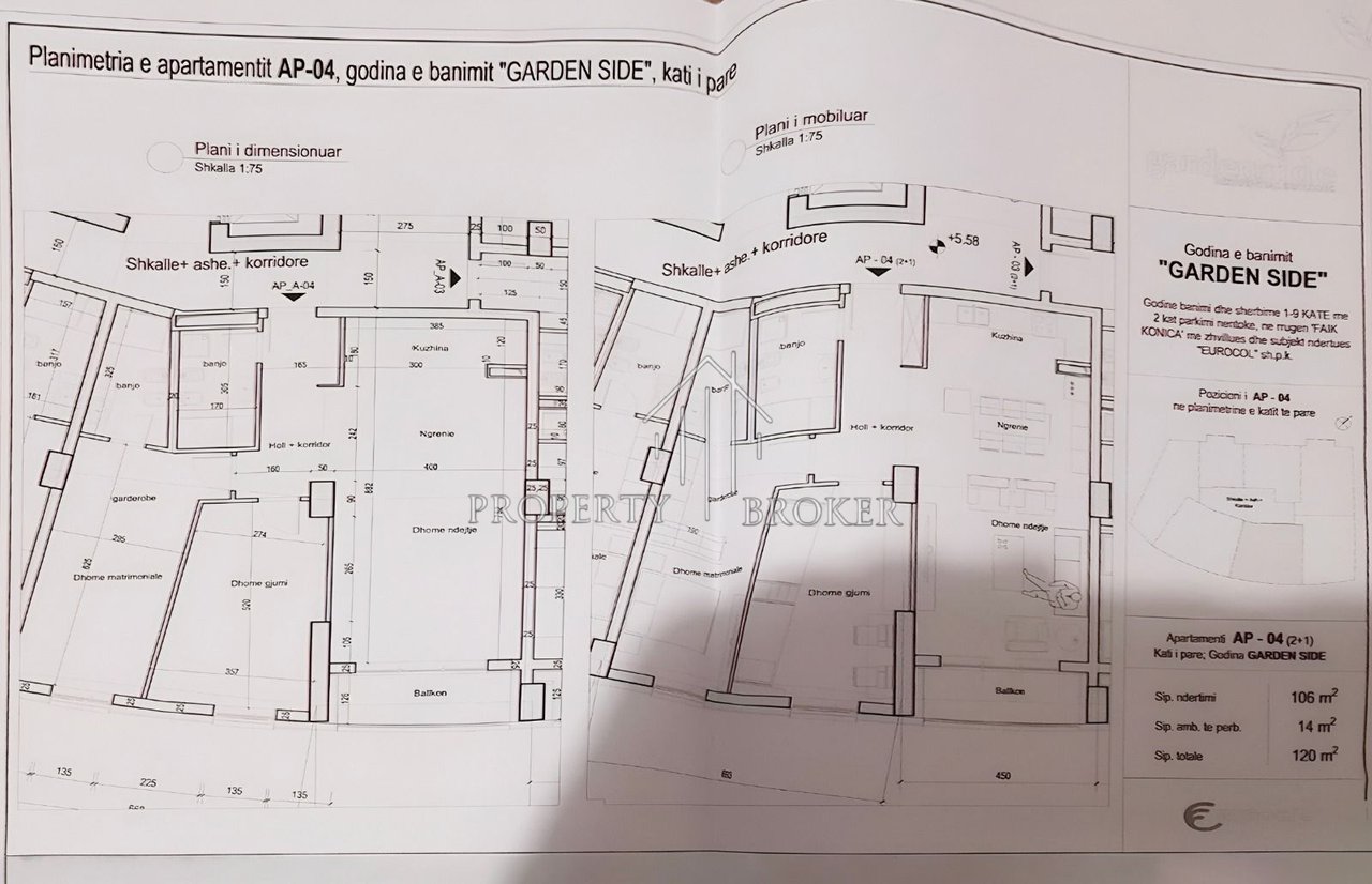 Shitet apartamenti 2+1+2  tek Garden Side rezidence, Rruga 'Faik Konica'
Parkim 55,000€ (opsional)