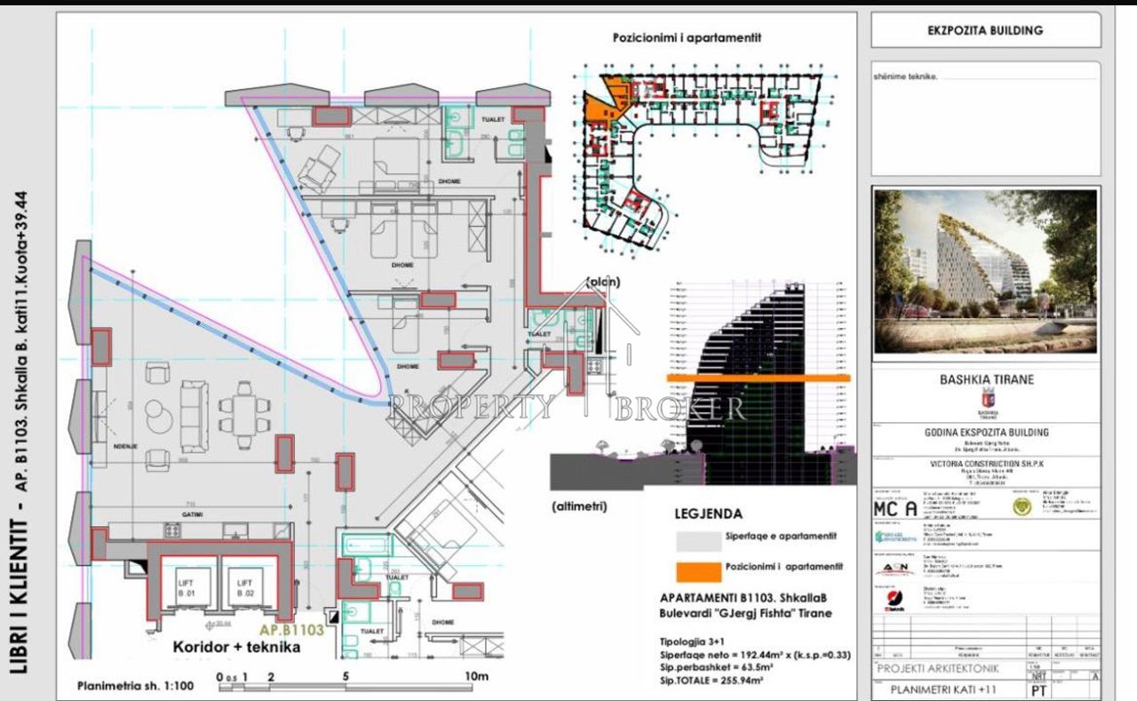 Shitet apartamenti 3+1+2  tek  Kompeksi Ekzpozita Building,Bulevardi Gjergj Fishta!