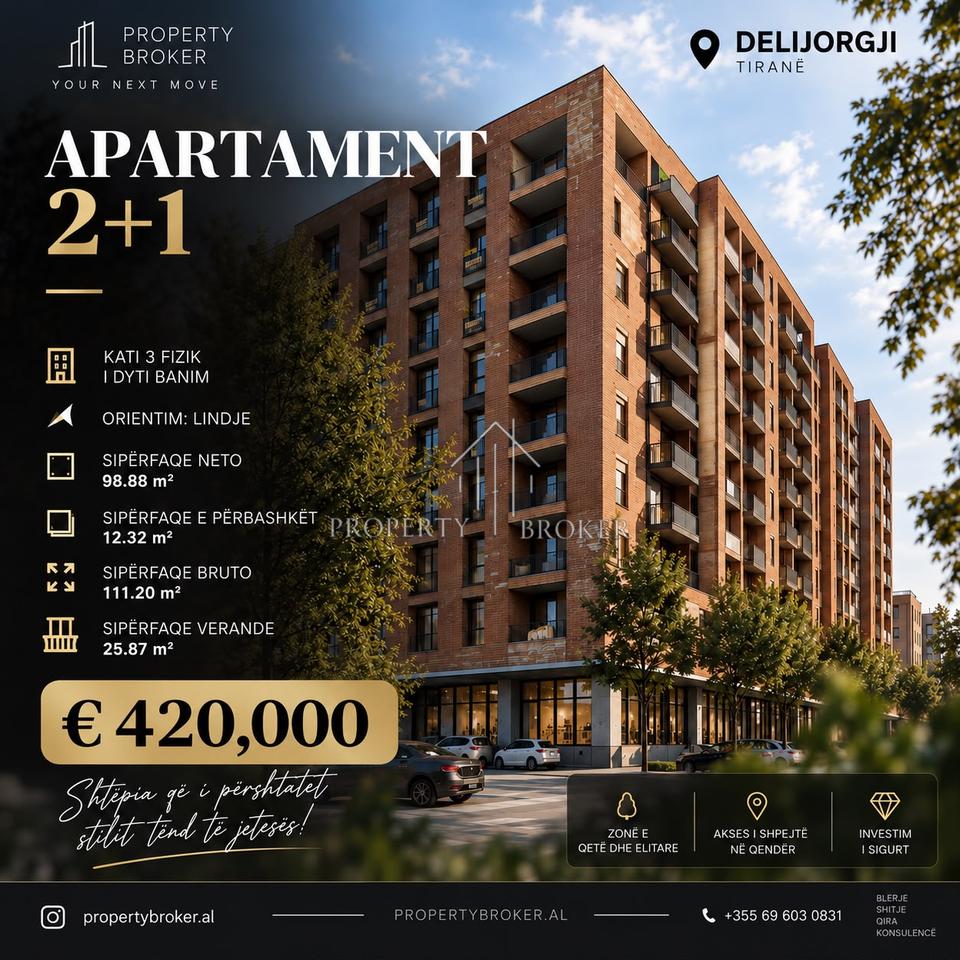 APARTAMENT 2+1 PËR SHITJE | DELIJORGJI, TIRANË