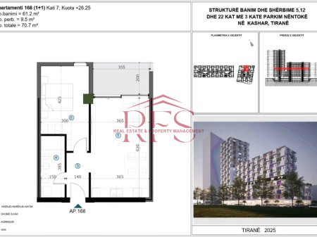 🏡 Shitet apartament 1+1 me ballkon në Kashar – në projektim! 💰 ÇMIMI: 1,200 €/m²