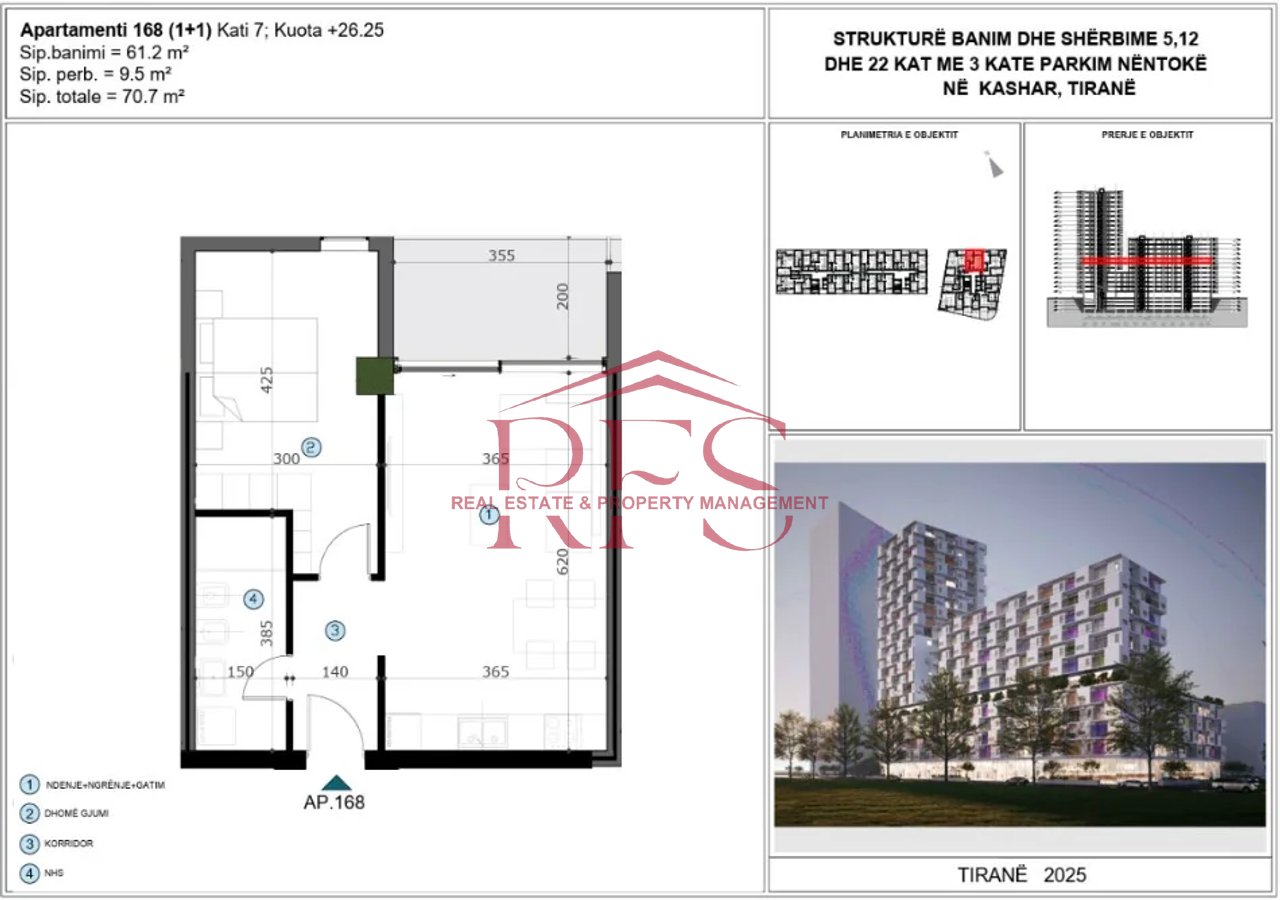 🏡 Shitet apartament 1+1 me ballkon në Kashar – në projektim! 💰 ÇMIMI: 1,200 €/m²