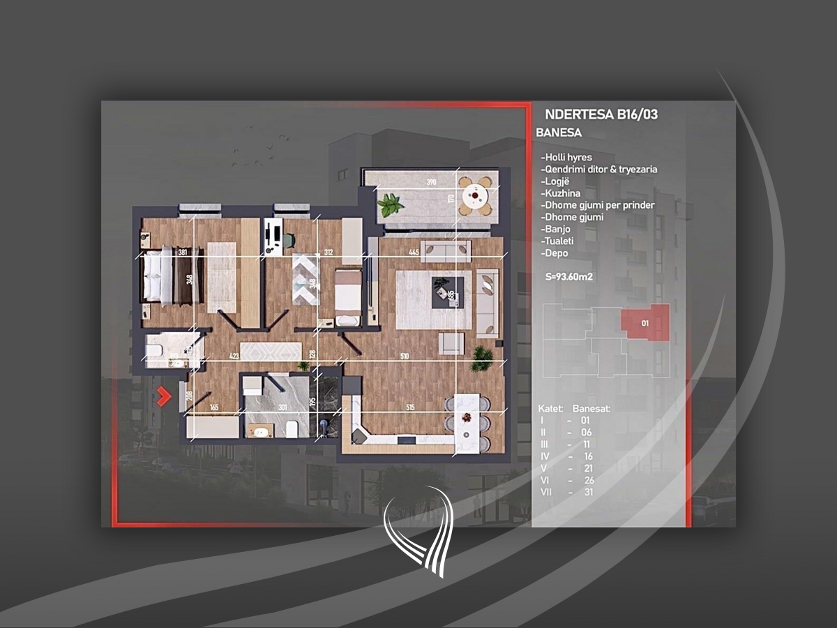 Banesë me 2 dhoma gjumi në shitje në lagjen Mati 1 – VA Residence 48