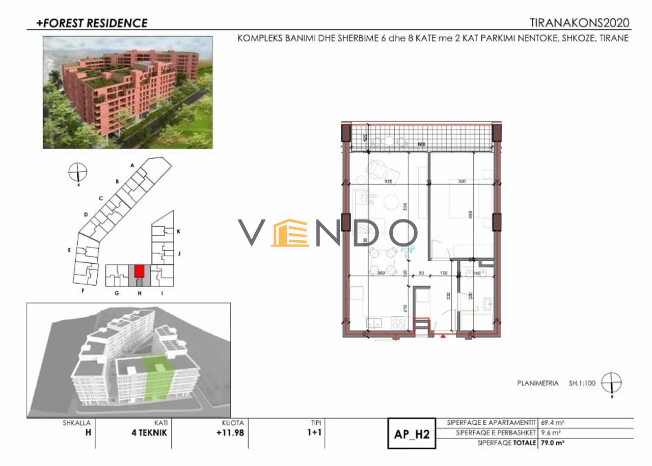 Apartment 1+1 for sale in Shkoze / +Forest Residenc