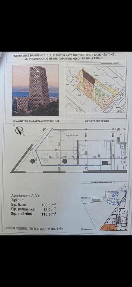 Shitet 1+1 tek Tirana Tower prane Klanit
