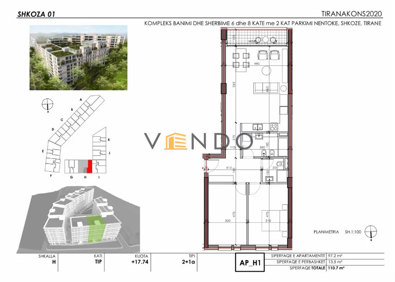 Vendesi appartamento 2+1 presso Forest Residence a Shkoze